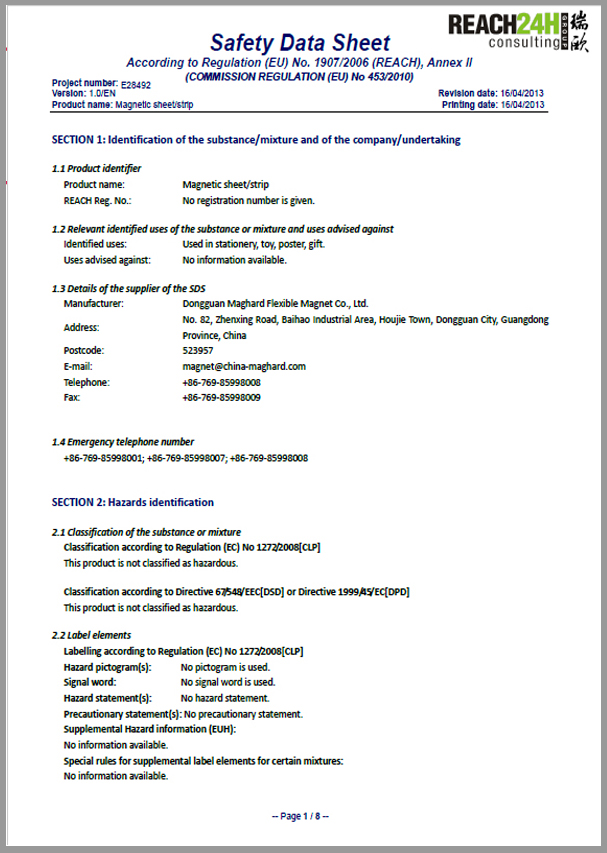 MSDS report